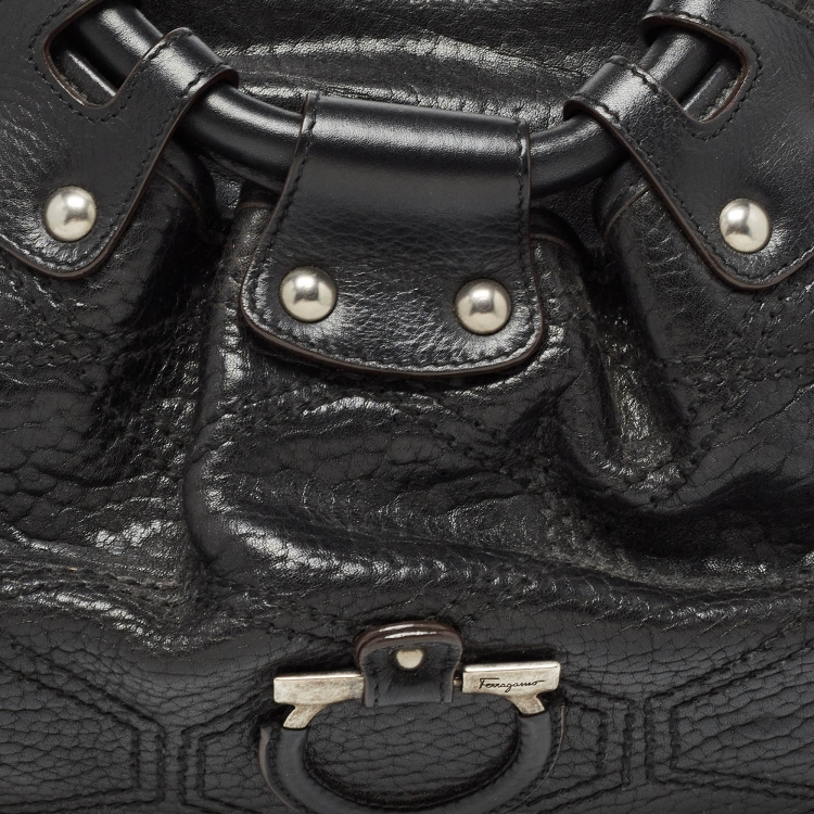Pre Owned Salvatore Ferragamo Black Pebbled Leather Satchel