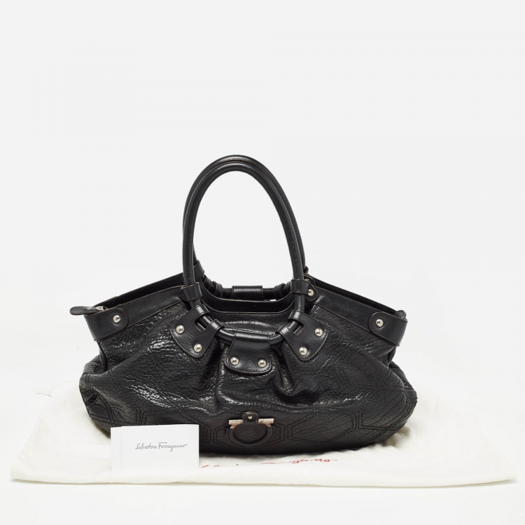 Pre Owned Salvatore Ferragamo Black Pebbled Leather Satchel