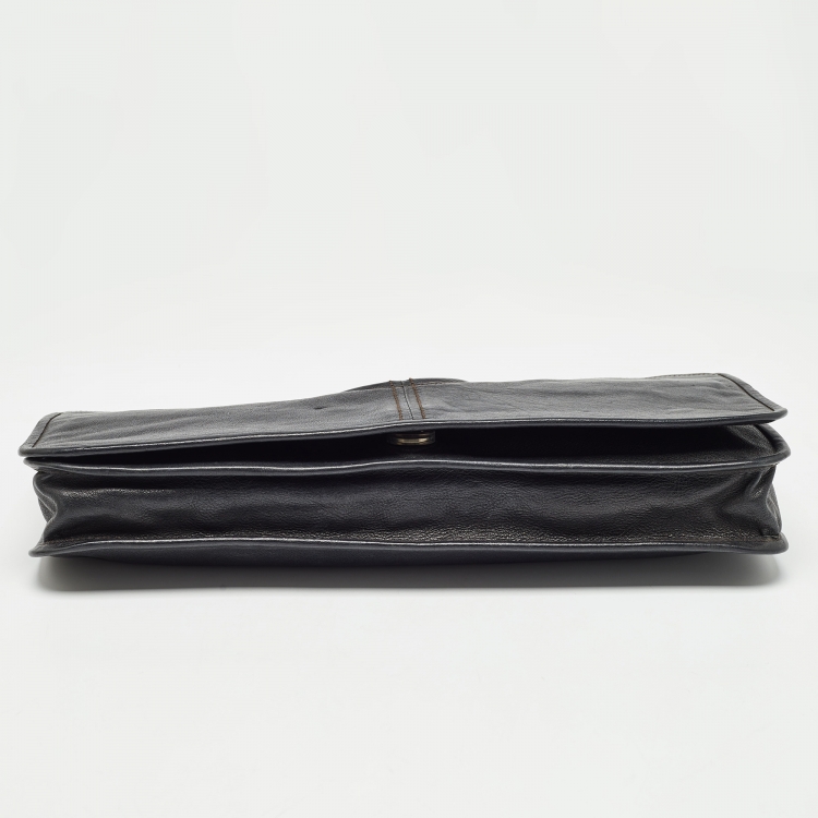 Pre Owned Salvatore Ferragamo Black Leather Oversized Gancini Clutch