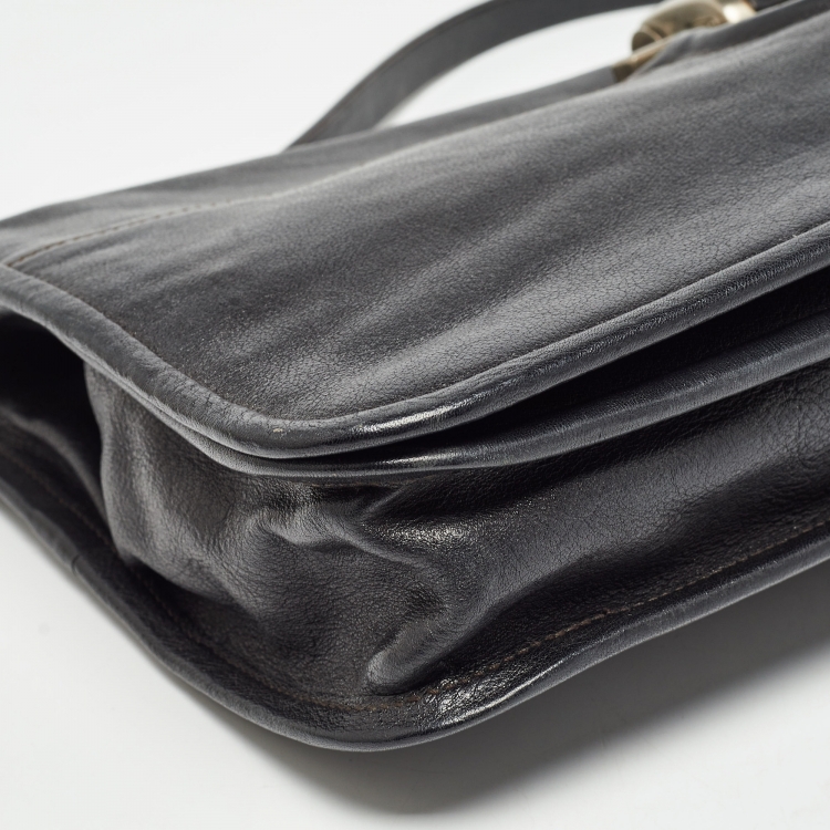Pre Owned Salvatore Ferragamo Black Leather Oversized Gancini Clutch