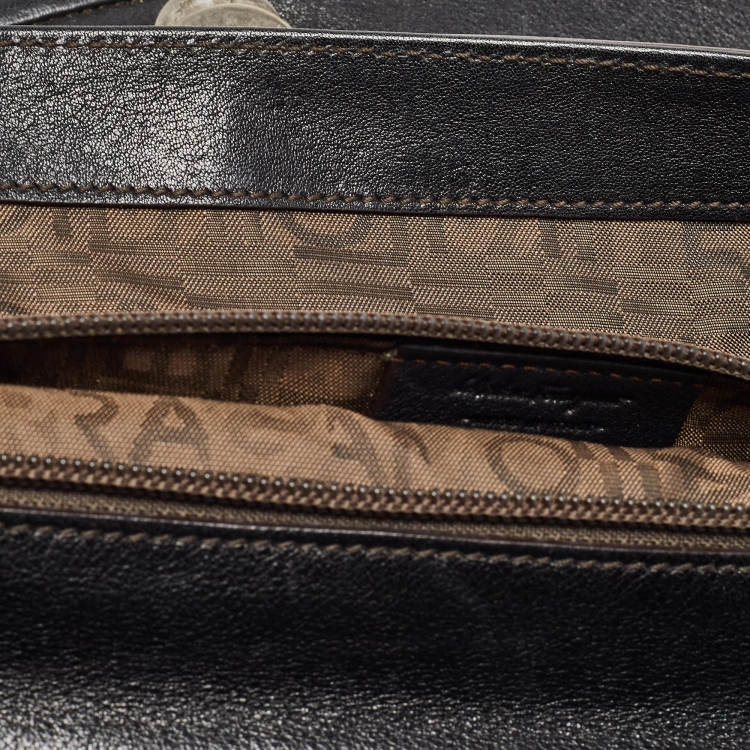 Pre Owned Salvatore Ferragamo Black Leather Oversized Gancini Clutch