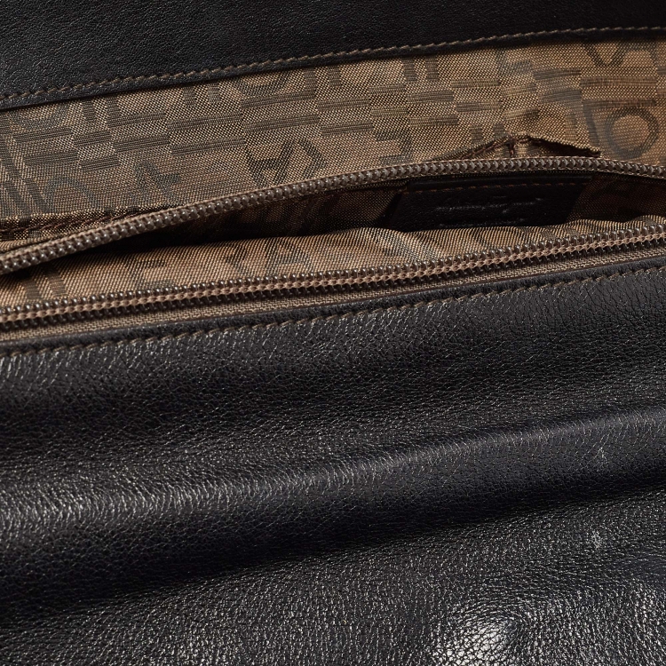 Pre Owned Salvatore Ferragamo Black Leather Oversized Gancini Clutch