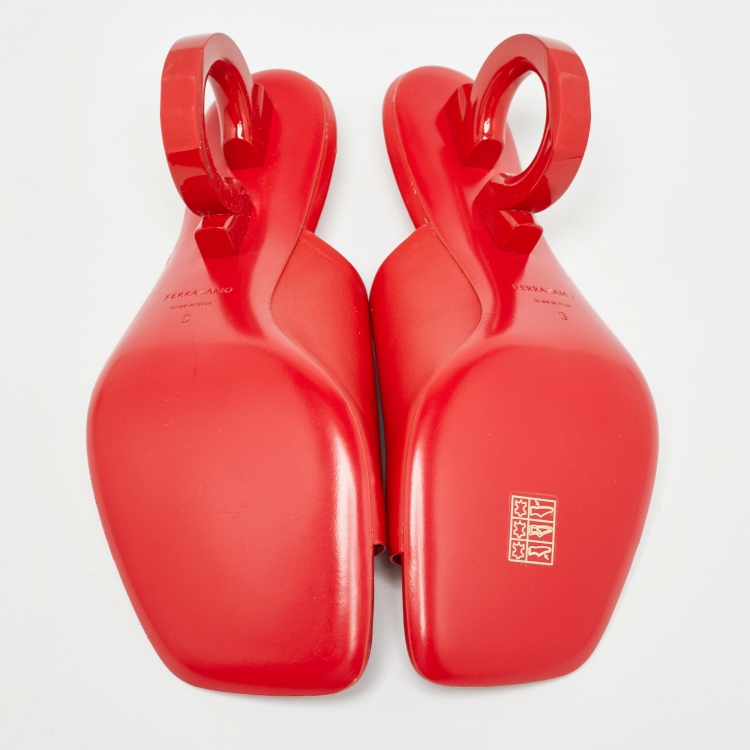 Pre Owned Salvatore Ferragamo Red Leather Open Toe Slide Sandals Size 39.5