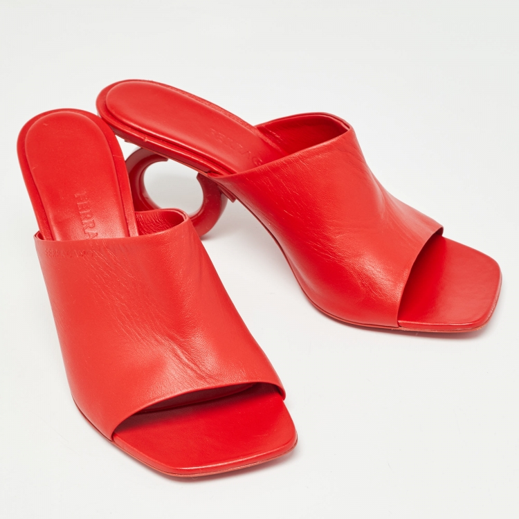 Pre Owned Salvatore Ferragamo Red Leather Open Toe Slide Sandals Size 39.5