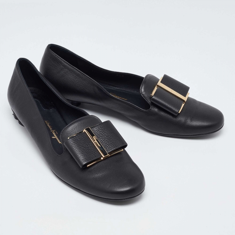 Pre Owned Salvatore Ferragamo Black Leather Trifoglio Smoking Slippers Size 39