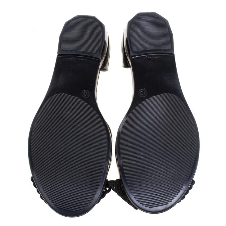 Pre Owned Salvatore Ferragamo Black Preita Lace Bow Jelly Flats Size 40.5