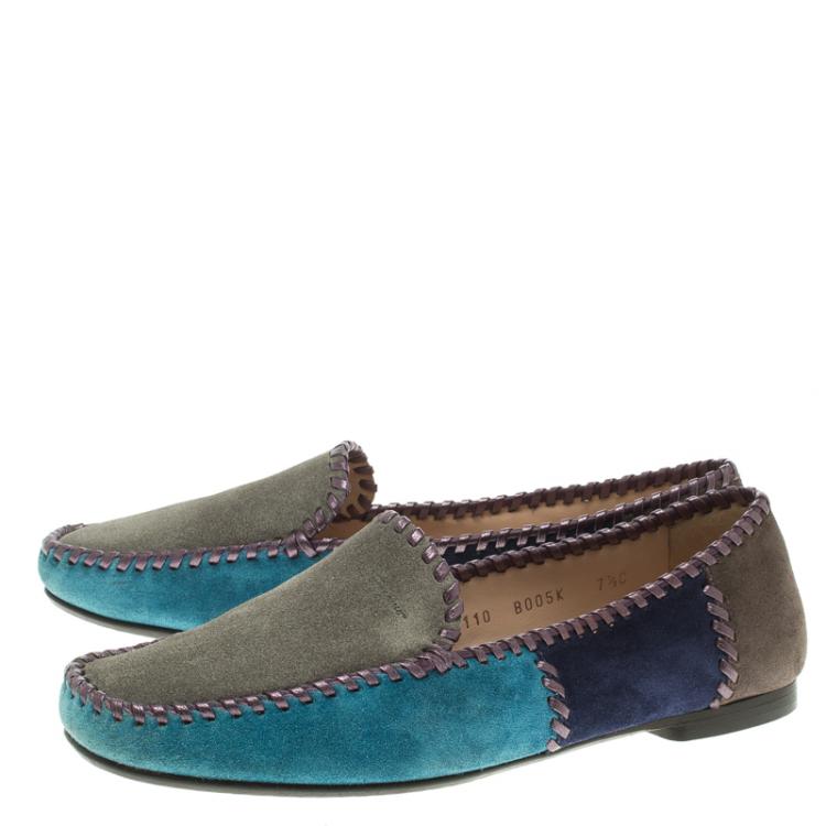 Pre Owned Salvatore Ferragamo Tri Color Suede Whip Stitch Loafers Size 38