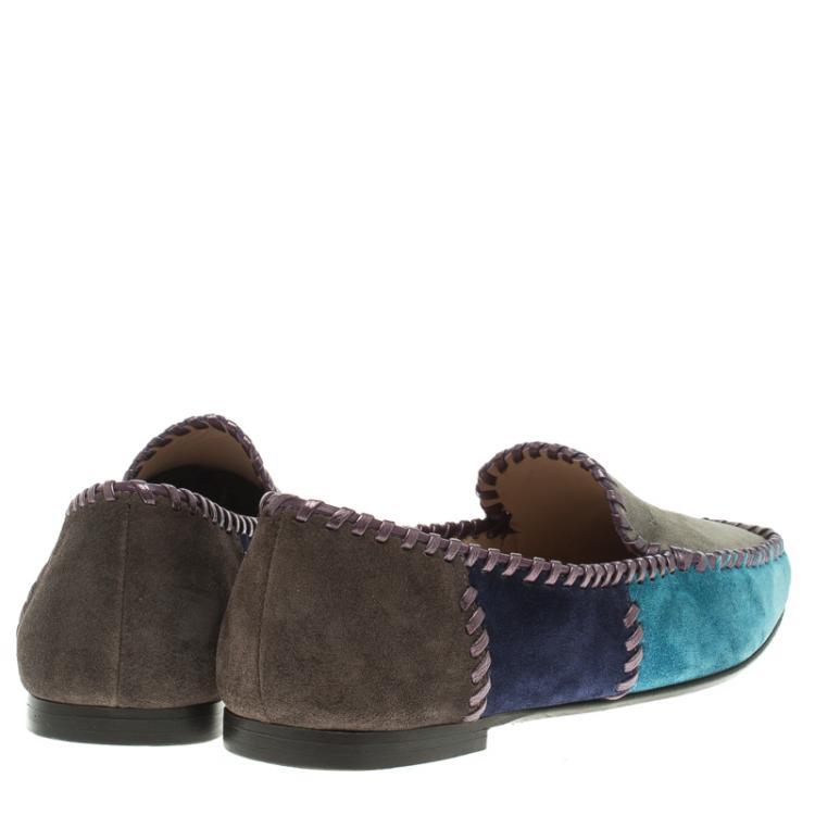 Pre Owned Salvatore Ferragamo Tri Color Suede Whip Stitch Loafers Size 38