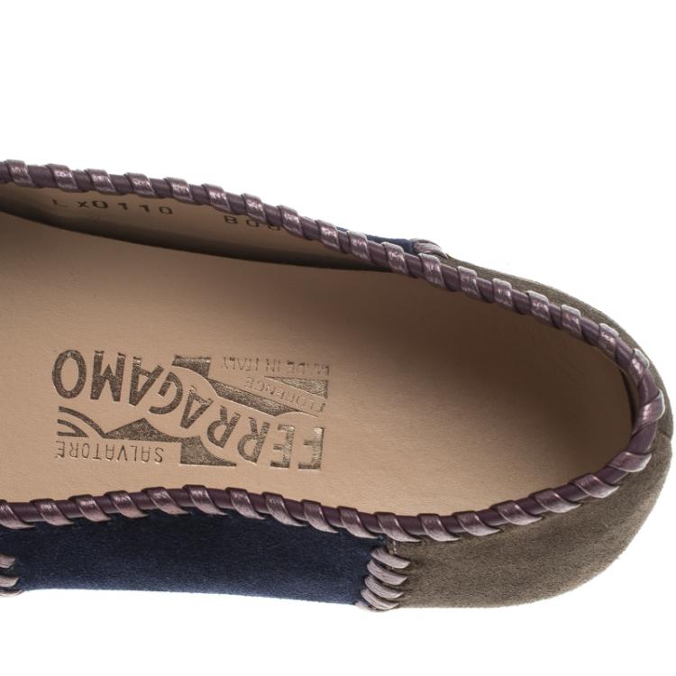 Pre Owned Salvatore Ferragamo Tri Color Suede Whip Stitch Loafers Size 38
