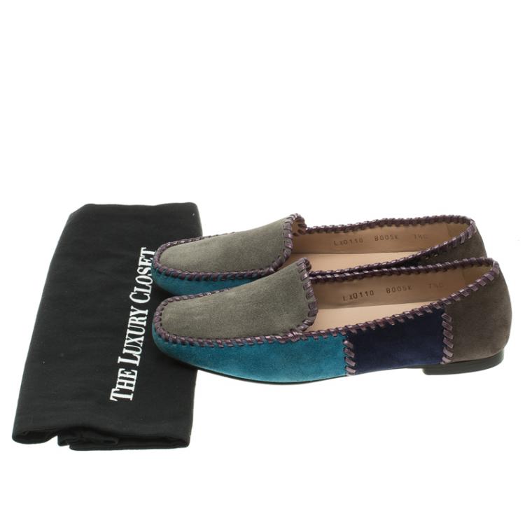 Pre Owned Salvatore Ferragamo Tri Color Suede Whip Stitch Loafers Size 38