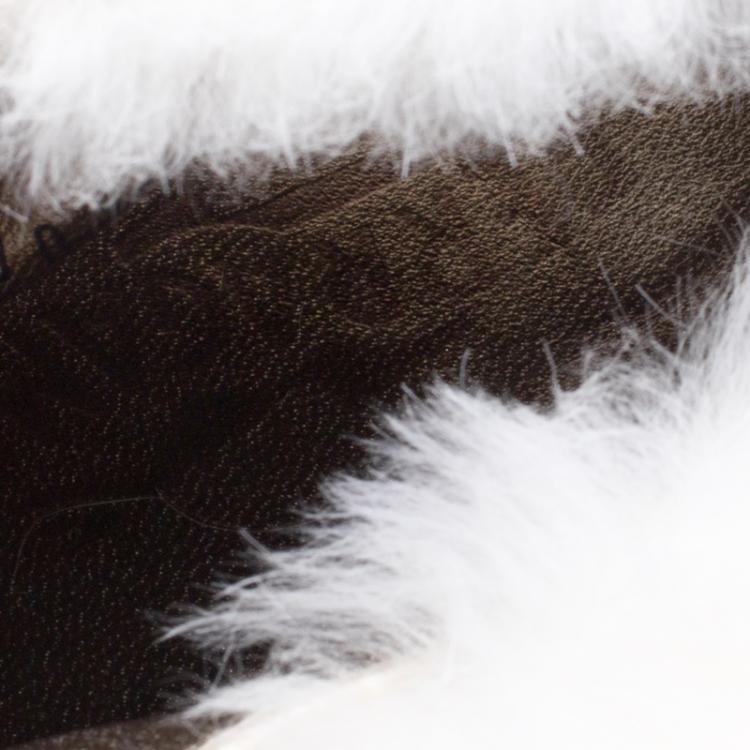 Pre Owned Salvatore Ferragamo White Calf Hair Pointed Toe Fur Trimmed Ankle Boots Size 36