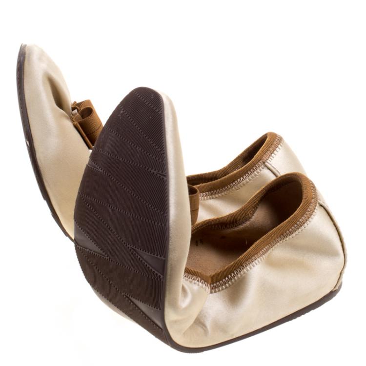 Pre Owned Salvatore Ferragamo Beige Satin My Joy Scrunch Ballet Flats Size 39
