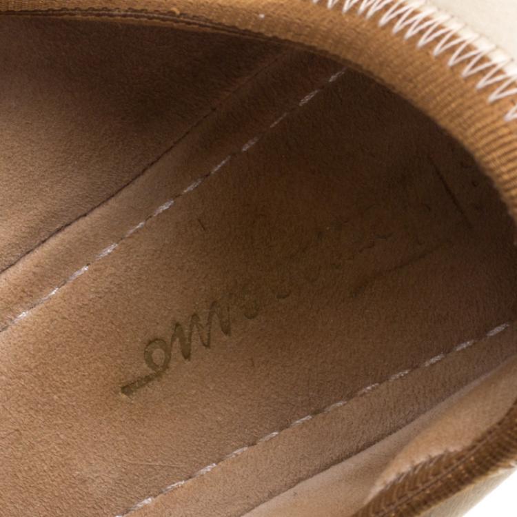 Pre Owned Salvatore Ferragamo Beige Satin My Joy Scrunch Ballet Flats Size 39