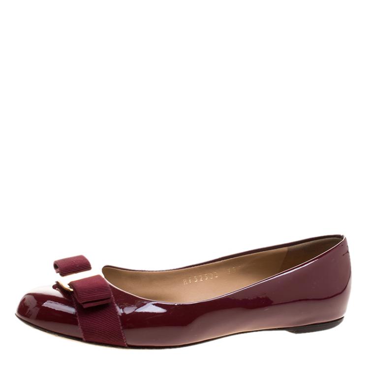 Pre Owned Salvatore Ferragamo Bordeuax Patent Leather Varina Ballet Flats Size 37