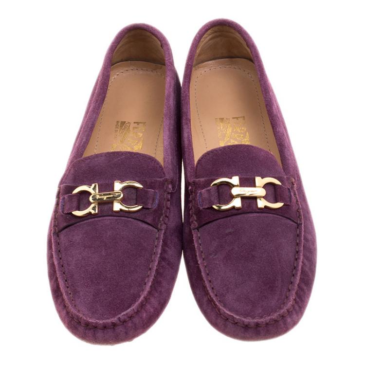 مملوكة مسبقًا Salvatore Ferragamo Purple Suede Saba Loafers Size 38