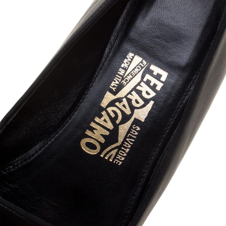 Pre Owned Salvatore Ferragamo Black Leather Gessy Crystal Embellished Bow Smoking Slippers Size 38
