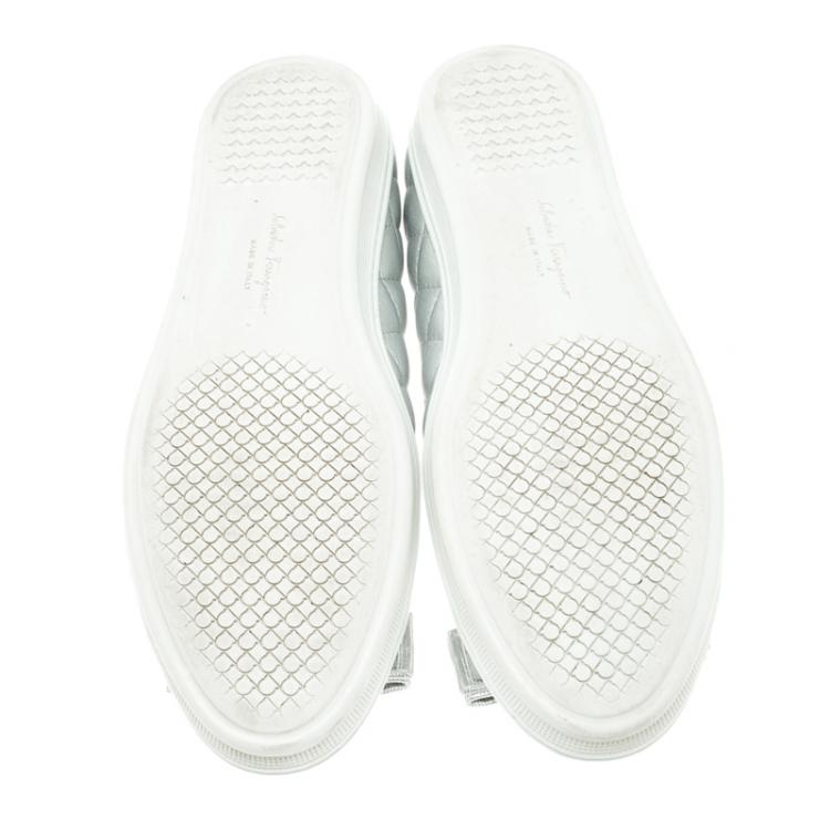Pre Owned Salvatore Ferragamo Metallic Silver Quilted Leather Rufina Sneaker Ballet Flats Size 37.5