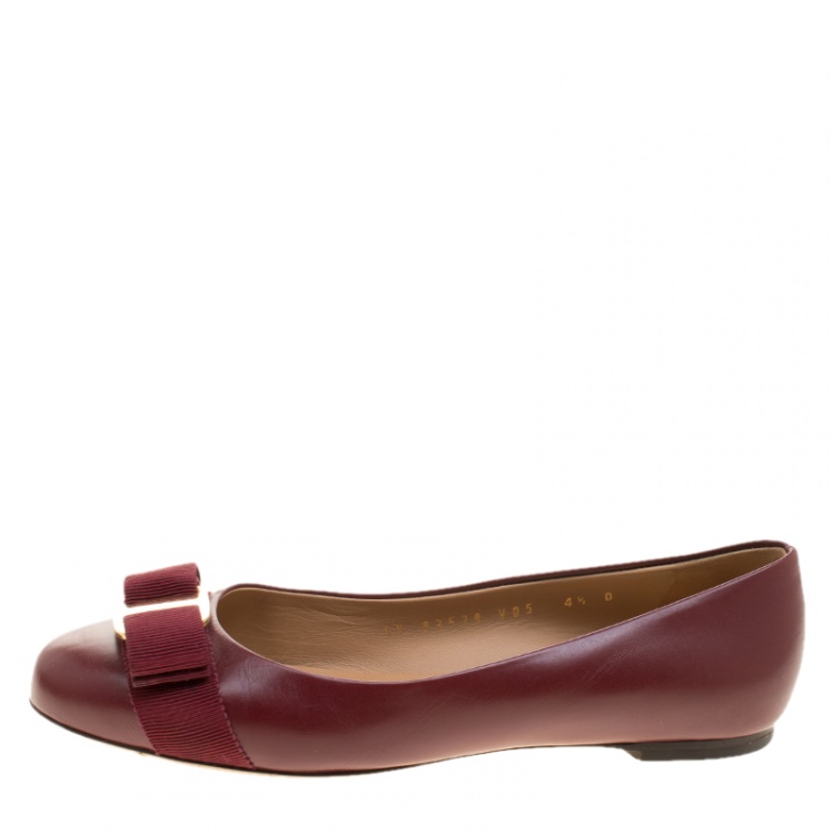 مملوكة مسبقًا Salvatore Ferragamo Burgundy Leather Varina Ballet Flats Size 35