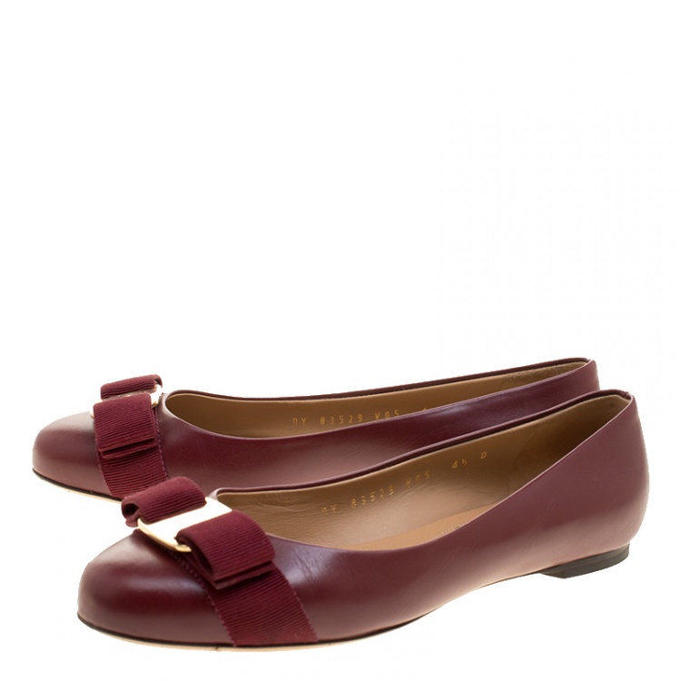 مملوكة مسبقًا Salvatore Ferragamo Burgundy Leather Varina Ballet Flats Size 35