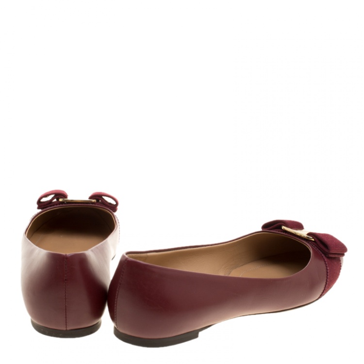 مملوكة مسبقًا Salvatore Ferragamo Burgundy Leather Varina Ballet Flats Size 35
