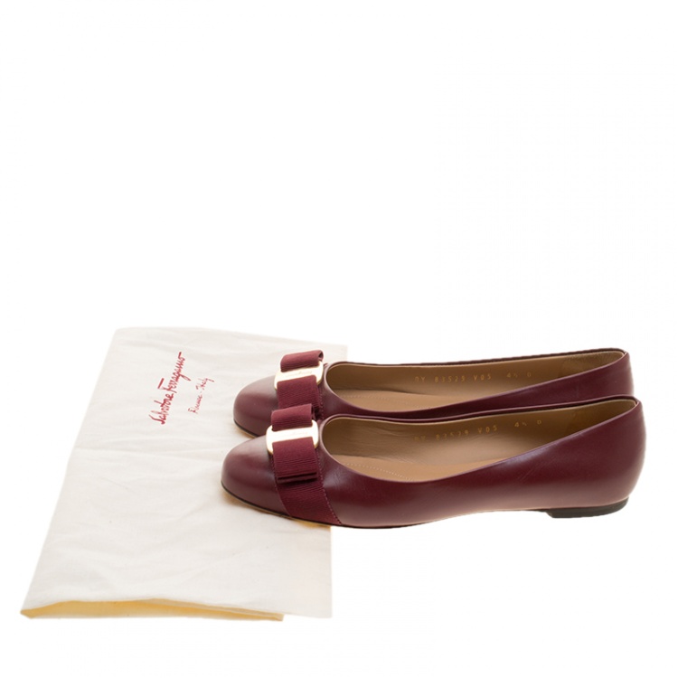 مملوكة مسبقًا Salvatore Ferragamo Burgundy Leather Varina Ballet Flats Size 35