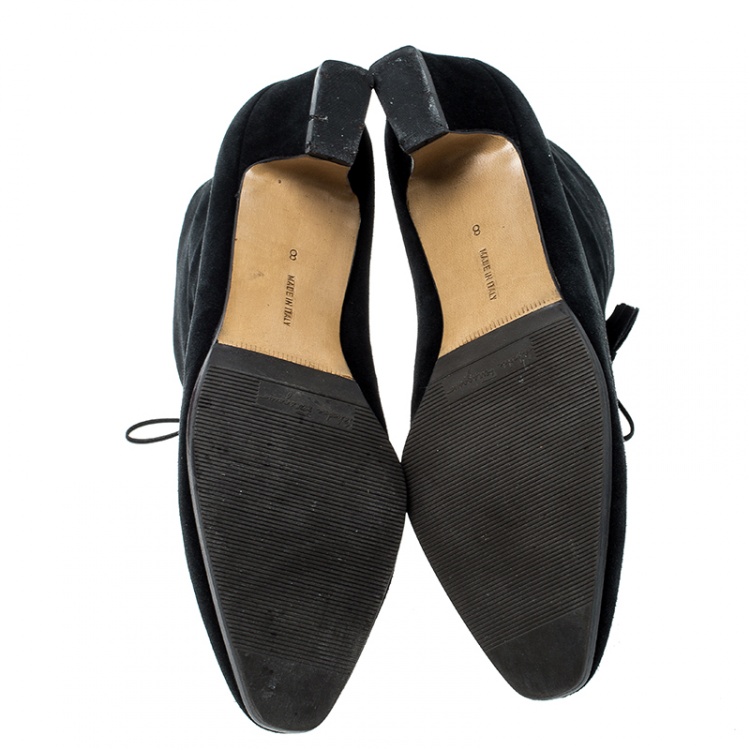Pre Owned Salvatore Ferragamo Black Suede Lace Up Tassel Ankle Boots Size 38.5