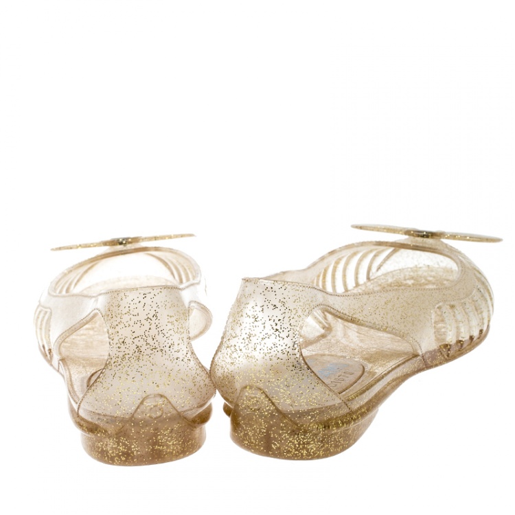 مملوكة مسبقًا Salvatore Ferragamo Transparent Glitter Jelly Spiffy Bow Detail Flats Size 37.5