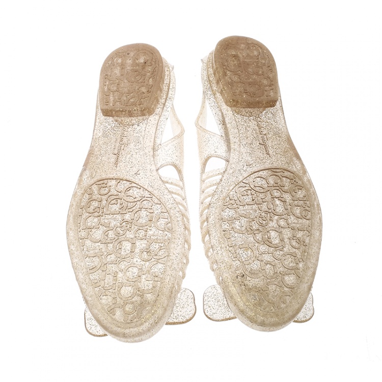 مملوكة مسبقًا Salvatore Ferragamo Transparent Glitter Jelly Spiffy Bow Detail Flats Size 37.5