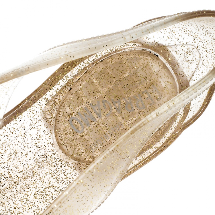 مملوكة مسبقًا Salvatore Ferragamo Transparent Glitter Jelly Spiffy Bow Detail Flats Size 37.5