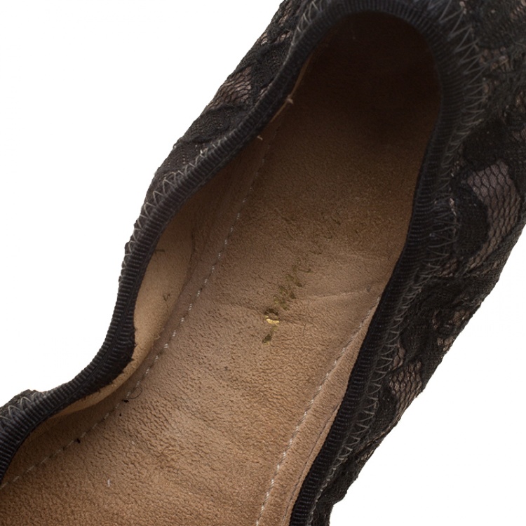 Pre Owned Salvatore Ferragamo Black Lace My Joy Bow Detail Ballet Flats Size 37.5