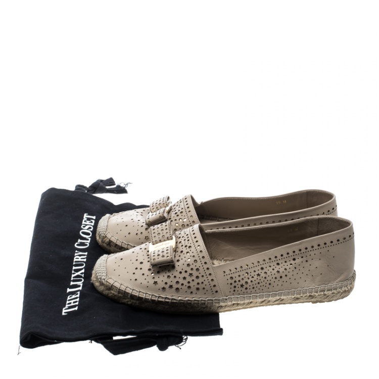 Pre Owned Salvatore Ferragamo Beige Leather Galaxy Espadrilles Size 40.5