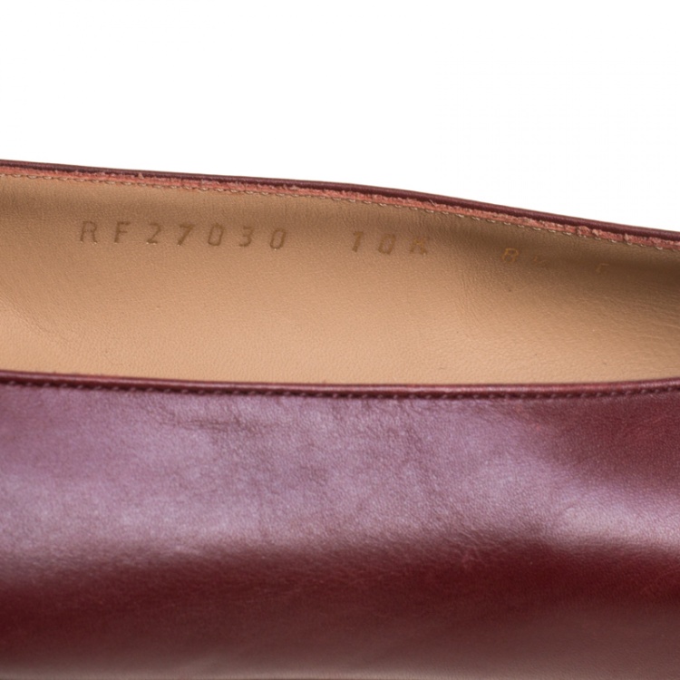 Pre Owned Salvatore Ferragamo Burgundy Leather Taissa Buckle Ballet Flats Size 39