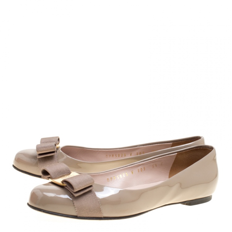 Pre Owned Salvatore Ferragamo Beige Patent Leather Varina Ballet Flats Size 36