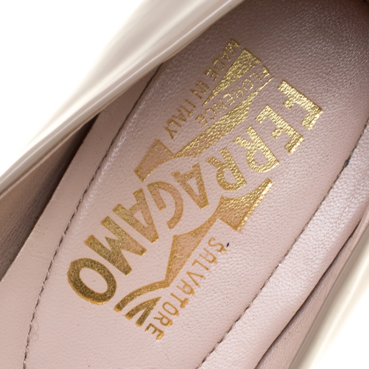 Pre Owned Salvatore Ferragamo Beige Patent Leather Varina Ballet Flats Size 36