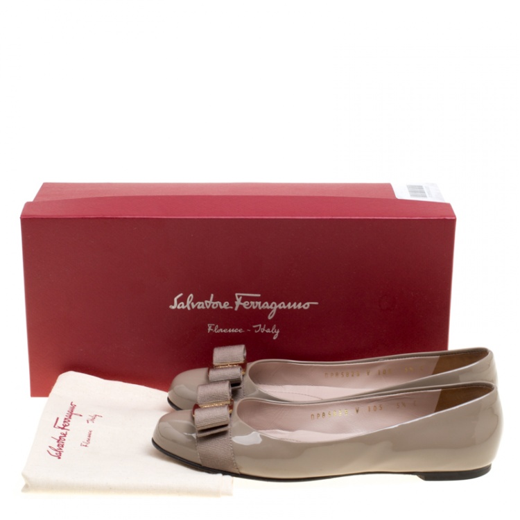 Pre Owned Salvatore Ferragamo Beige Patent Leather Varina Ballet Flats Size 36