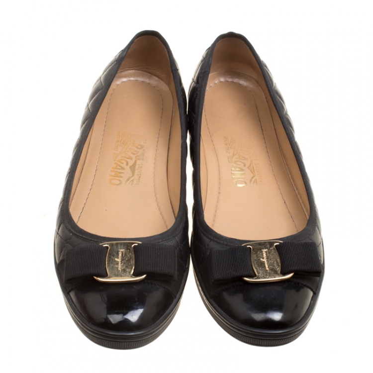 Pre Owned Salvatore Ferragamo Black Quilted Leather Rufina Sneaker Ballet Flats Size 38