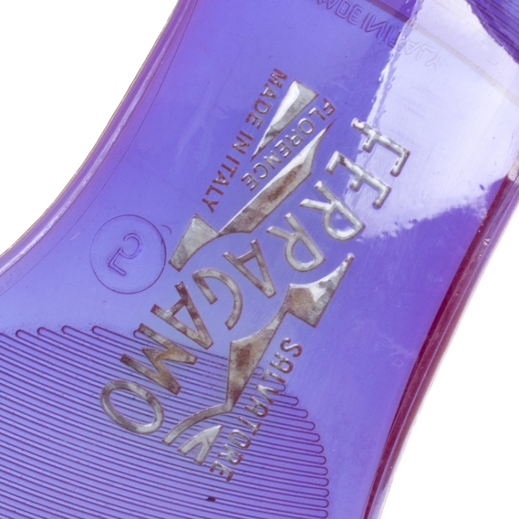 Pre Owned Salvatore Ferragamo Purple Jelly Barbados Metal Bow Peep Toe D'orsay Flats Size 35.5