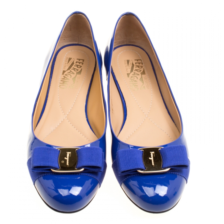 Pre Owned Salvatore Ferragamo Blue Patent Leather Varina Ballet Flats Size 39