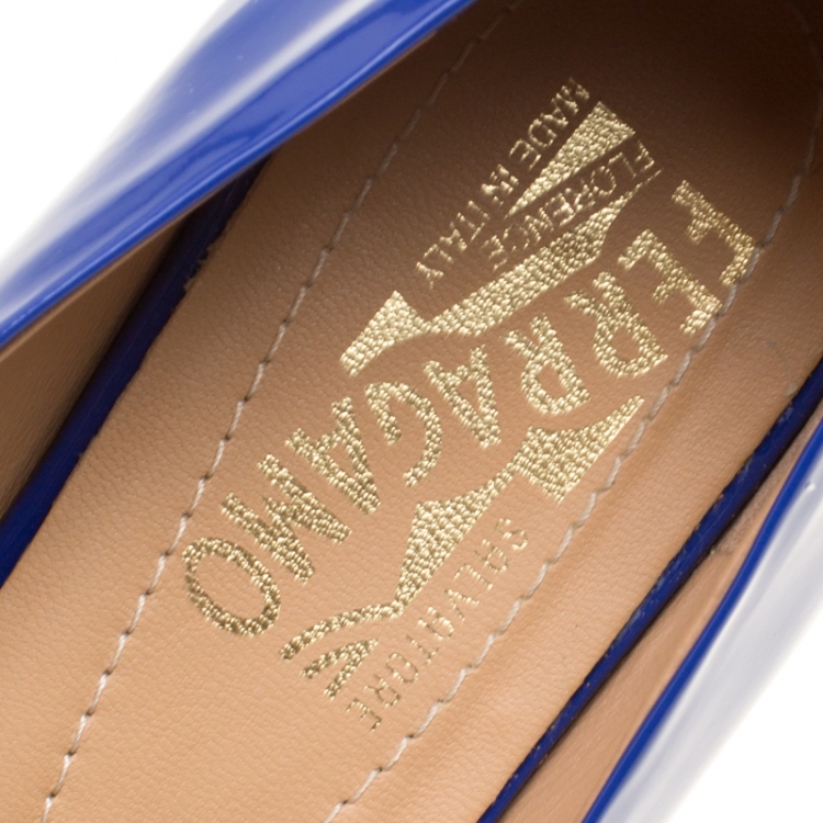 Pre Owned Salvatore Ferragamo Blue Patent Leather Varina Ballet Flats Size 39