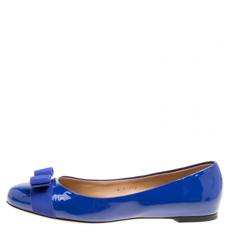 Pre Owned Salvatore Ferragamo Blue Patent Leather Varina Ballet Flats Size 39