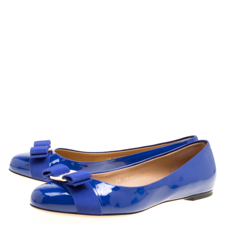 Pre Owned Salvatore Ferragamo Blue Patent Leather Varina Ballet Flats Size 39