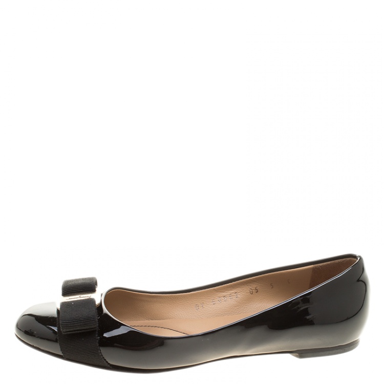 Pre Owned Salvatore Ferragamo Black Patent Leather Varina Ballet Flats Size 35.5