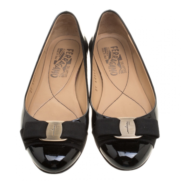 Pre Owned Salvatore Ferragamo Black Patent Leather Varina Ballet Flats Size 35.5