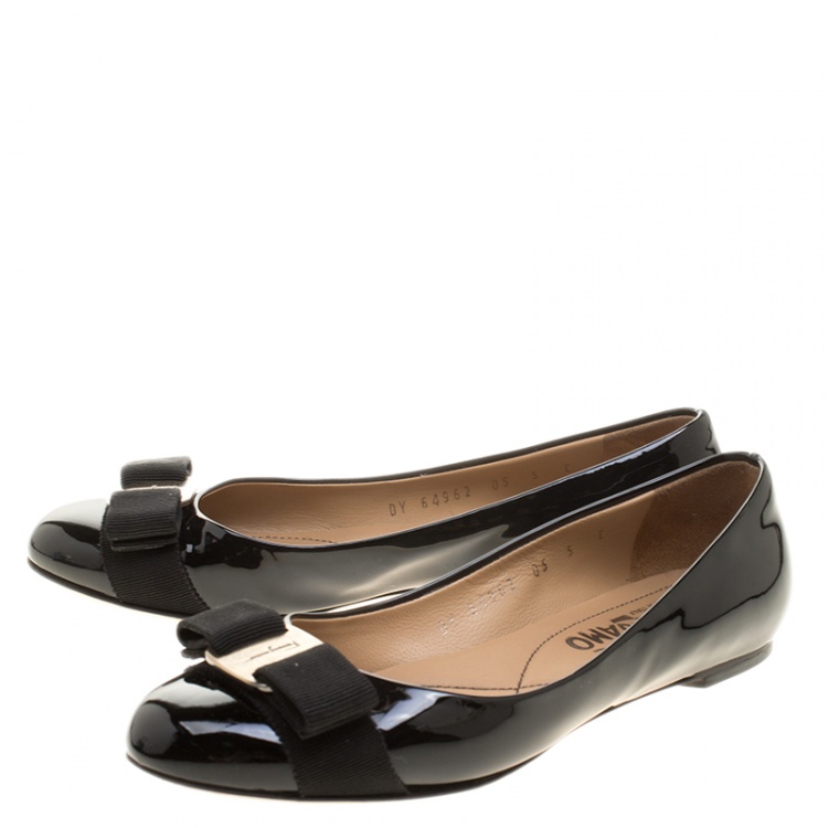 Pre Owned Salvatore Ferragamo Black Patent Leather Varina Ballet Flats Size 35.5