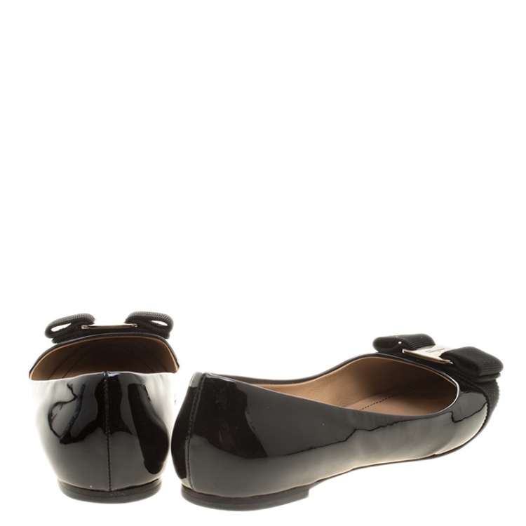 Pre Owned Salvatore Ferragamo Black Patent Leather Varina Ballet Flats Size 35.5
