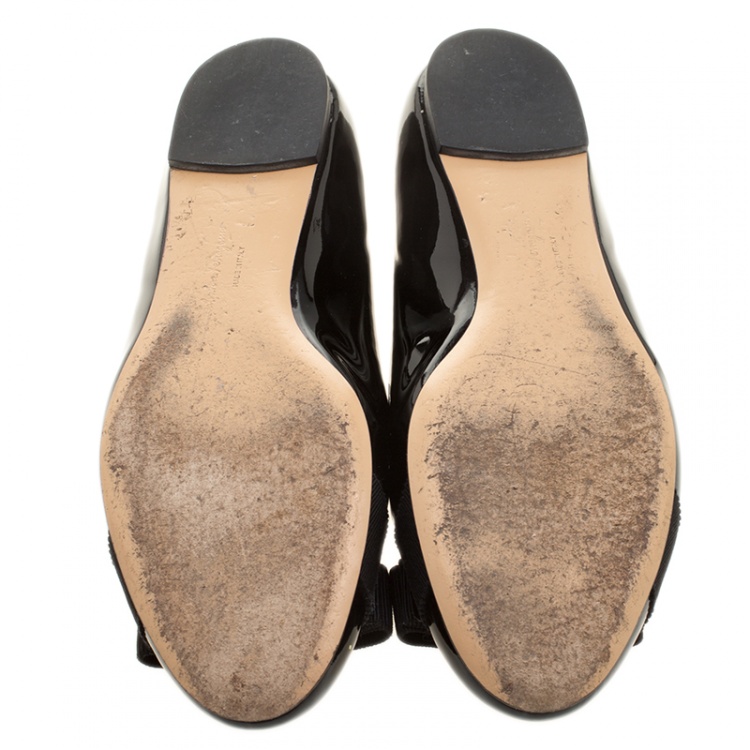 Pre Owned Salvatore Ferragamo Black Patent Leather Varina Ballet Flats Size 35.5