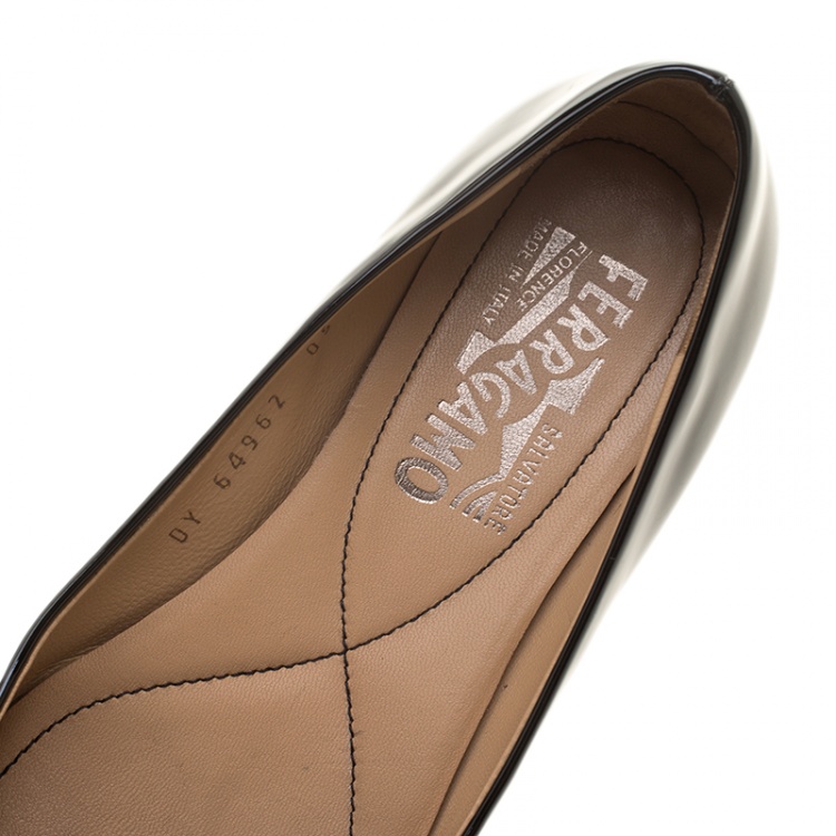 Pre Owned Salvatore Ferragamo Black Patent Leather Varina Ballet Flats Size 35.5