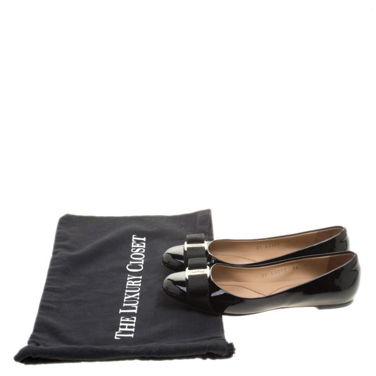 Pre Owned Salvatore Ferragamo Black Patent Leather Varina Ballet Flats Size 35.5