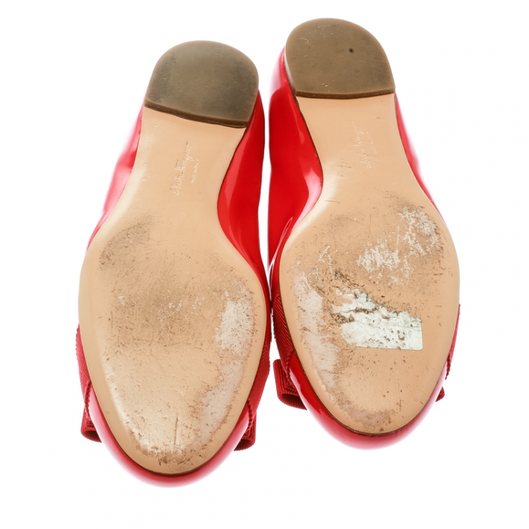Pre Owned Salvatore Ferragamo Red Patent Leather Varina Ballet Flats Size 37.5