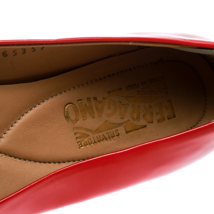 Pre Owned Salvatore Ferragamo Red Patent Leather Varina Ballet Flats Size 37.5